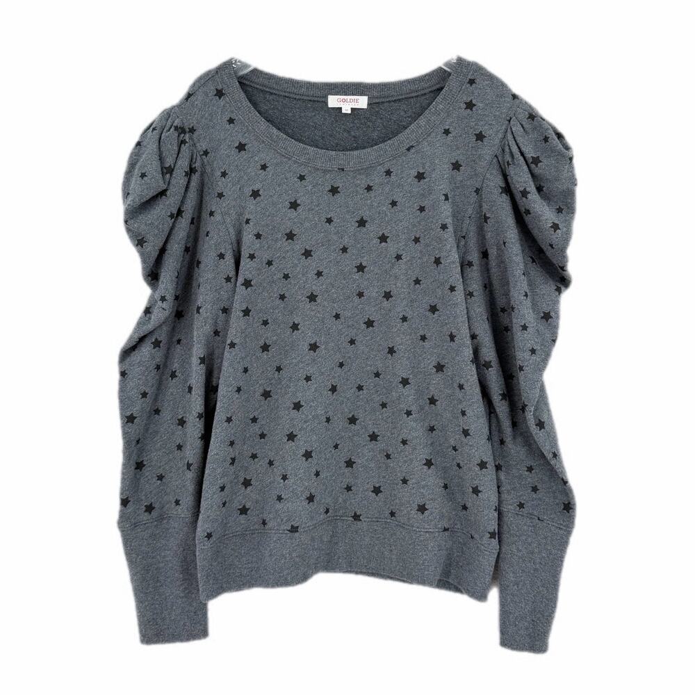 Goldie LeWinter Gray Star Ruffle Puff Knit Cotton Whimsygoth Grunge Sweatshirt